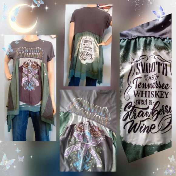 LYNYRD SKYNYRD Tennessee Whiskey Asymmetrical T Shirt Tunic Dress Reworked Large - Picture 1 of 5